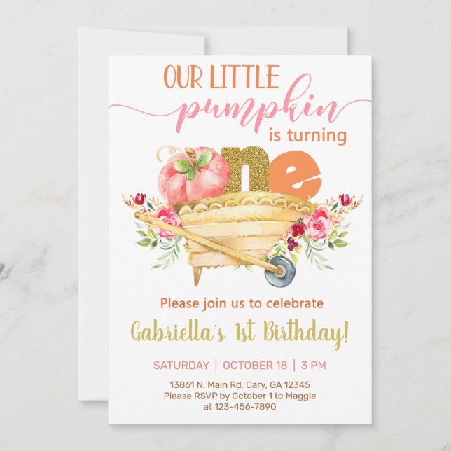 Convites Nosso doce primeiro aniversario de abóbora. (Frente)