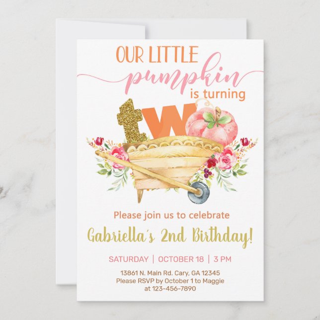 Convites Nosso doce segundo aniversário de abóbora. (Frente)