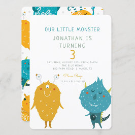 Convites Nosso pequeno aniversário colorido do monstro