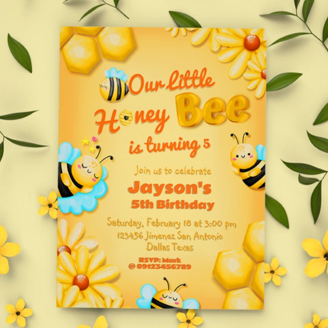 Convites Nosso Pequeno Aniversário Da Abelha (Our Little Honey Bee Birthday Invitation)