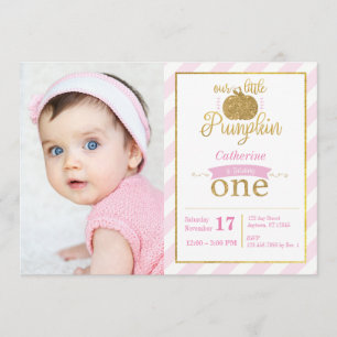 Convites Nosso Pequeno Aniversário Pumpkin Dourado/Rosa Con