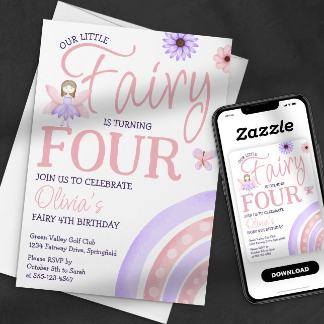 Convites Nosso Pequeno Arco-Íris Mágico Rosa, Aniversário (Criador carregado)