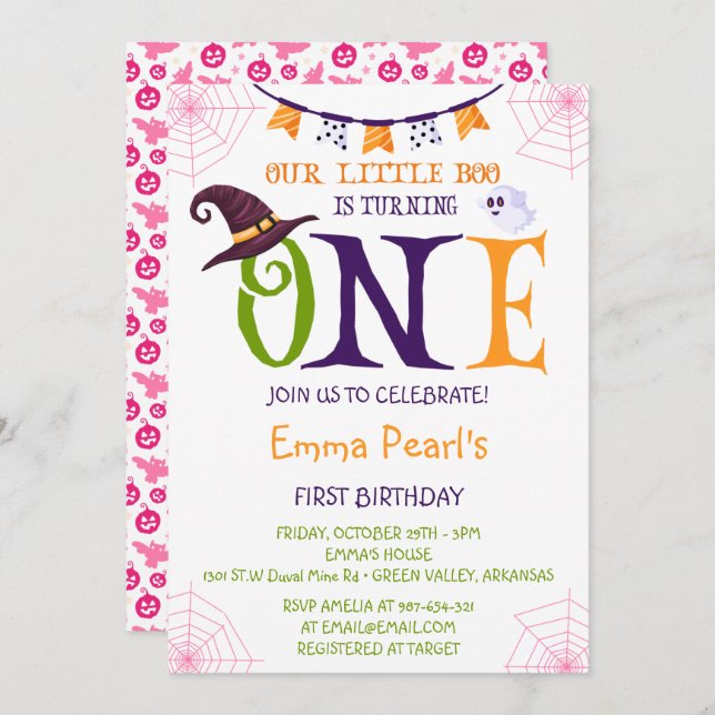 Convites Nosso Pequeno Boo Virando Um, primeiro aniversario (Frente/Verso)