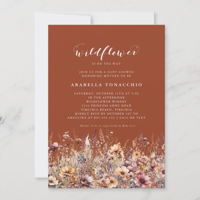 Convites Nosso Pequeno Chá de fraldas Floral de Flor Selvag (Frente)