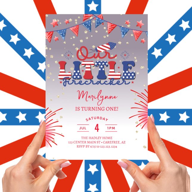 Convites Nosso Pequeno Firecracker Lilac Festa de primeiro  (Criador carregado)