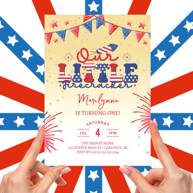Convites Nosso Pequeno Firecracker Yellow primeiro aniversa (Criador carregado)