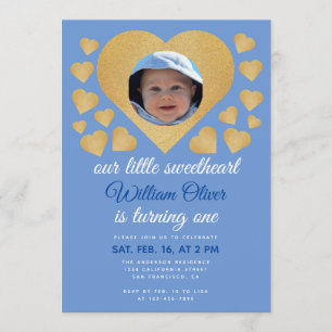 Convites Nosso Pequeno Garoto Dourado Azul Aniversário