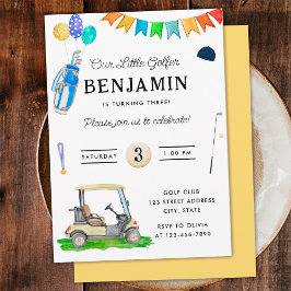Convites Nosso Pequeno Golfista Carrinho Amarelo Aniversári