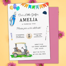 Convites Nosso Pequeno Golfista Carrinho Rosa Aniversário d