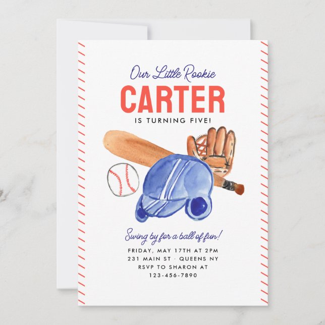 Convites Nosso Pequeno Helmet Bat Baseball Aniversário (Frente)