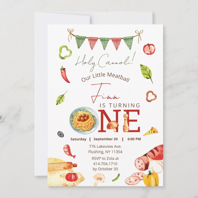 Convites Nosso Pequeno primeiro aniversario De Meatball (Frente)