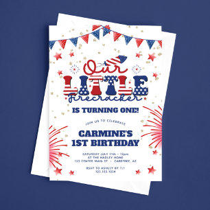 Convites Nosso Pequeno primeiro aniversario Firecracker Boy