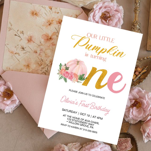 Convites Nosso Pequeno primeiro aniversario Rosa-Rosa-Abóbo (Criador carregado)