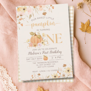 Convites Nosso Pequeno Pumpkin Caiu Floral Pumpkin Aniversá