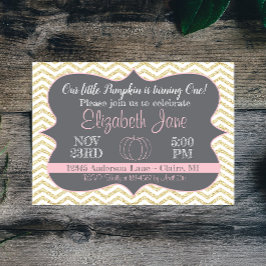 Convites Nosso Pequeno Pumpkin Dourado Aniversário Glitter 