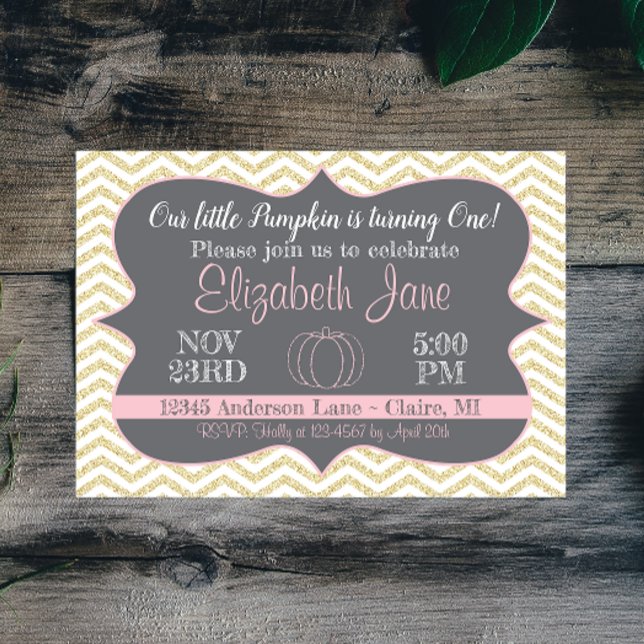 Convites Nosso Pequeno Pumpkin Dourado Aniversário Glitter  (Criador carregado)