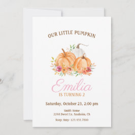 Convites Nosso Pequeno Pumpkin rosa e Festa de aniversário