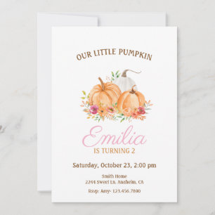 Convites Nosso Pequeno Pumpkin rosa e Festa de aniversário 