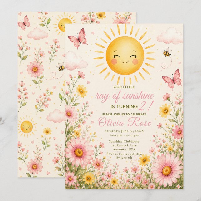 Convites Nosso Pequeno Raio de Sol 2º Aniversário (Frente/Verso)