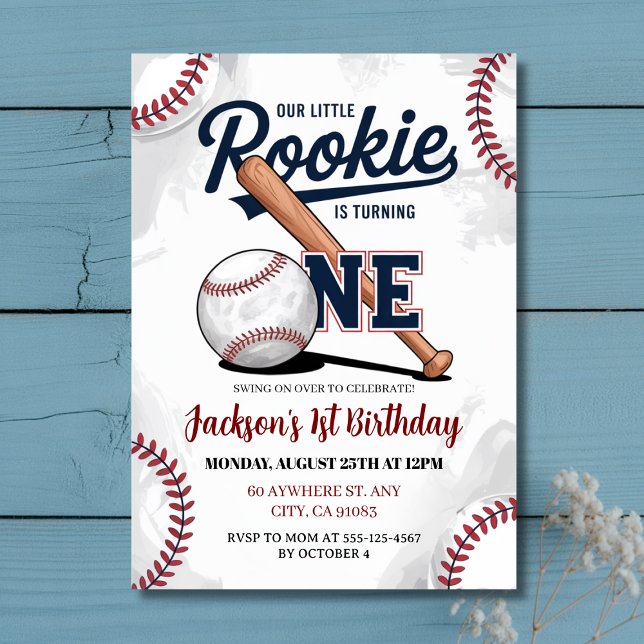 Convites Nosso Pequeno Rookie está virando um aniversário d (Our Little Rookie is Turning One Baseball Birthday Invitation
)