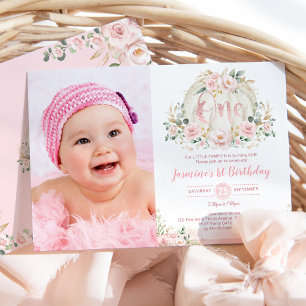 Convites Nosso Pequeno Rosa de Pumpkin Dourado Aniversário