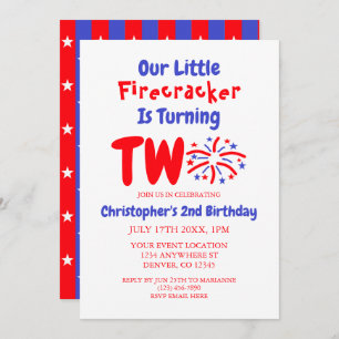 Convites Nosso Pequeno segundo aniversário Firecracker