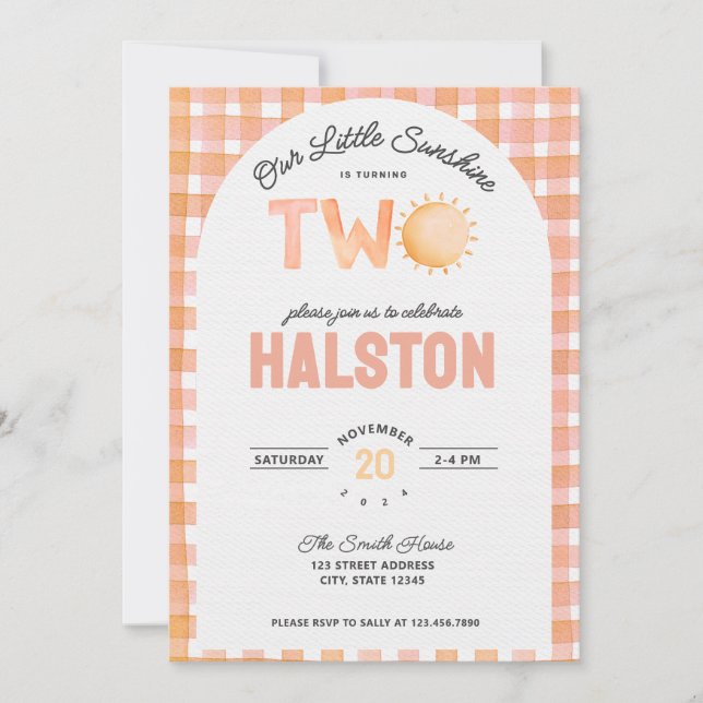 Convites Nosso Pequeno Sol é Dois | Boho Birthday Invite (Frente)