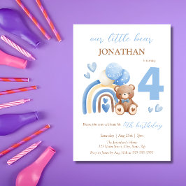 Convites Nosso Pequeno Urso Arco-Íris Balão 4º Aniversário