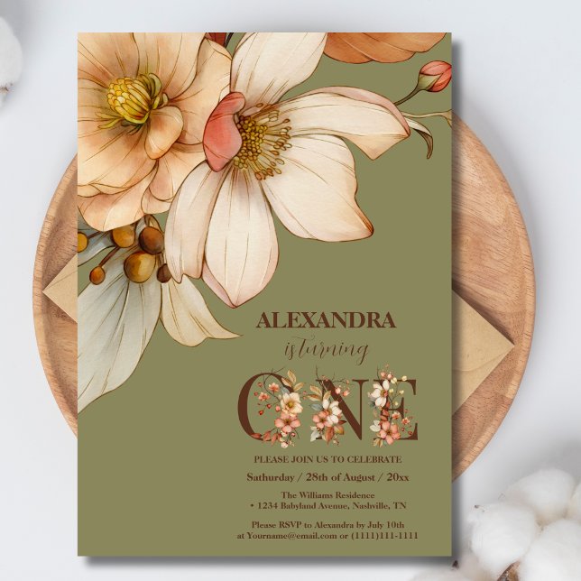 Convites Nosso primeiro aniversario de menina de flor silve (Criador carregado)