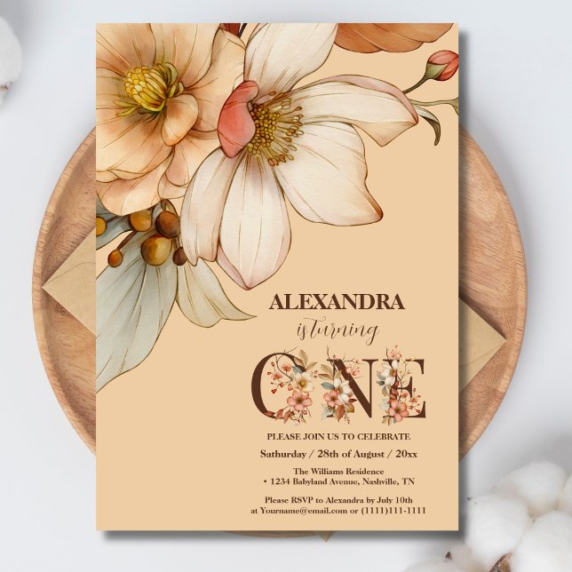 Convites Nosso primeiro aniversario de menina de flor silve (Criador carregado)