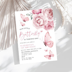 Convites Nosso primeiro aniversario de Rosas Rosa Rosa da B