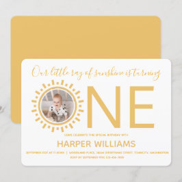 Convites Nosso Raio de Sol Foto Bebê Primeiro Aniversário