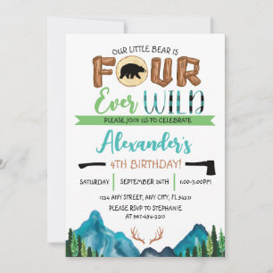 Convites Nosso Ursinho Faz Quatro Aniversário Selvagem para