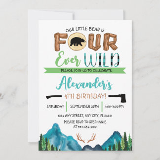 Convites Nosso Ursinho Faz Quatro Aniversário Selvagem para