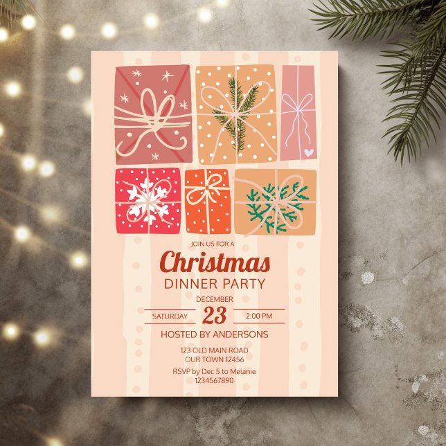 Convites Nostalgia retro festa de Natal (Nostalgia retro Christmas party Invitation cards template gift boxes collage pastel cards)