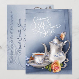 Convites Nostalgic Blue Tea Party Sip and See Chá de fralda