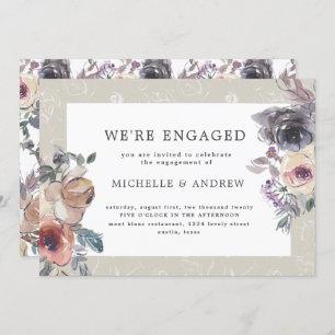 Convites nostálgico indigo blush noivado floral