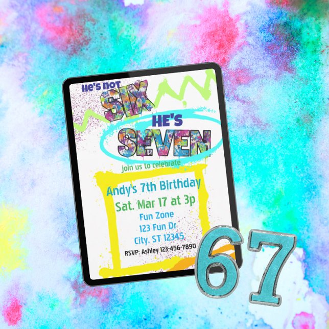 Convites not SIX, SEVEN Spray-paint, Boy 7th Birthday (Criador carregado)