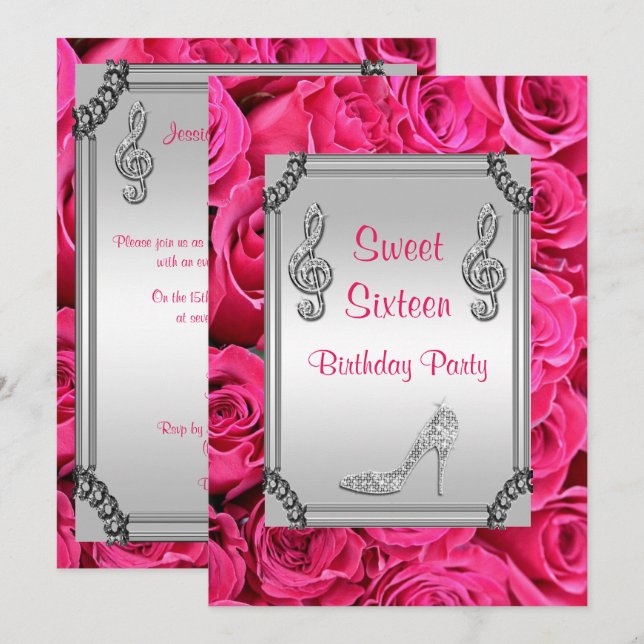 Convites Nota da música do diamante, estilete & doce 16 dos (Frente/Verso)