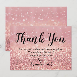 Convites Nota de Agradecimento Sweet 16 Luzes Bokeh Dourado