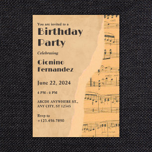 Convites Nota de aniversário de música retrô
