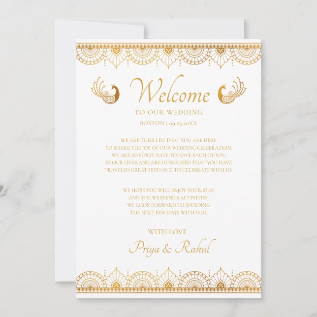 Convites Nota de Boas-Vindas de Casamento Indiano com Padrã (Frente)