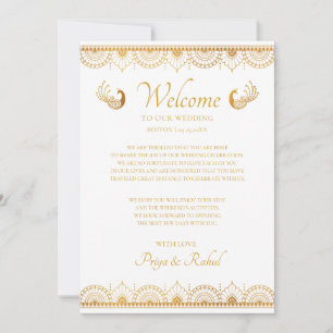 Convites Nota de Boas-Vindas de Casamento Indiano com Padrã