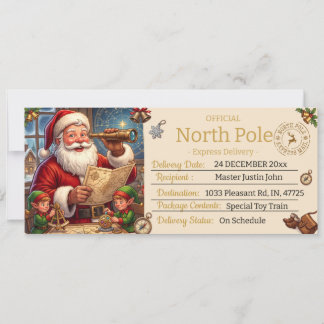 Convites Nota de Entrega Personalizada do Papai Noel, Polo
