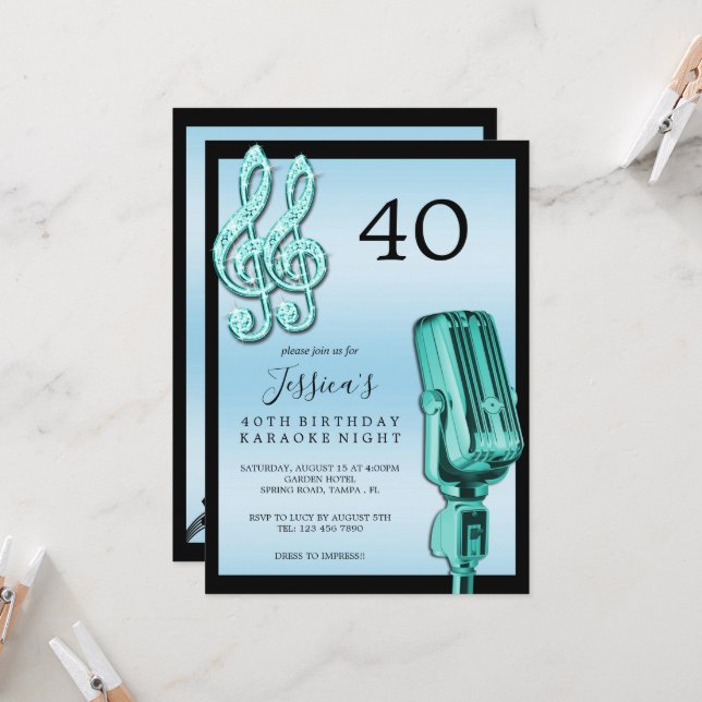 Convites Nota De Música Glitzy E Microfone Karaoke Aniversá (Frente/Verso In Situ)