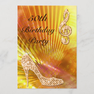 Convites Nota de Música Laranja Sparkly e Stiletto, 50 ano