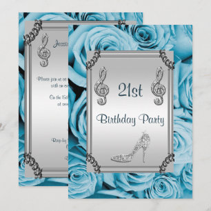 Convites Nota musical Diamond, Stiletto e Rosas Azuis 21 ru