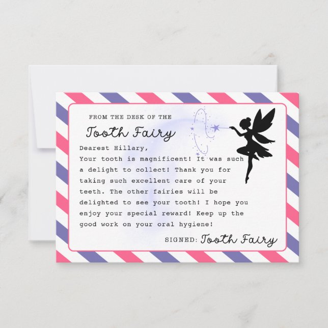 Convites Nota Personalizada de Fada do Dente Imprimível (Frente)