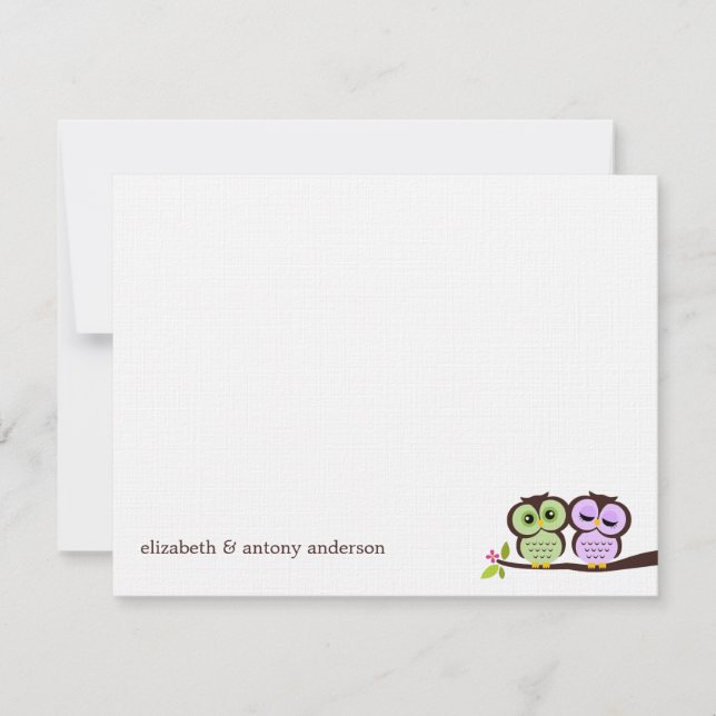 Convites Notas de Agradecimento Personalizadas Lovely Owls  (Frente)