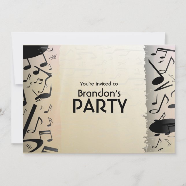 Convites Notas de bronze e pretas da música (Frente)